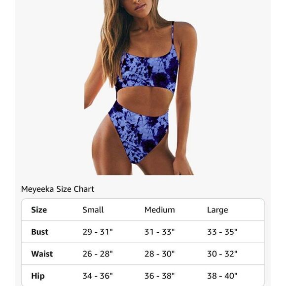 Meyeeka Scoop Neck Cut Out Front Lace Up Back Tie Dye One Piece Swimsuit Sz M - Picture 5 of 13